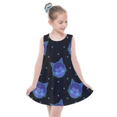 Vector Illustration Of Cat Animal Face Pattern Kids  Summer Dress by Ndabl3x