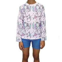 Cartoon Cat Cute Animal Kawaii Pastel Pattern Kids  Long Sleeve Swimwear by Ndabl3x