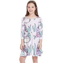 Cartoon Cat Cute Animal Kawaii Pastel Pattern Kids  Quarter Sleeve Skater Dress by Ndabl3x