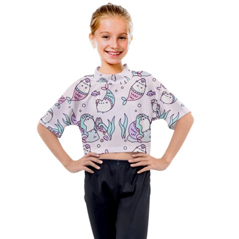 Cartoon Cat Cute Animal Kawaii Pastel Pattern Kids Mock Neck T-shirt by Ndabl3x