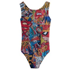 Comic Cartoon Pattern Kids  Cut-out Back One Piece Swimsuit by pakminggu