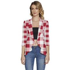 Gingham - 4096x4096px - 300dpi14 Women s 3/4 Sleeve Ruffle Edge Open Front Jacket by EvgeniaEsenina