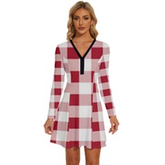 Gingham - 4096x4096px - 300dpi14 Long Sleeve Deep V Mini Dress  by EvgeniaEsenina