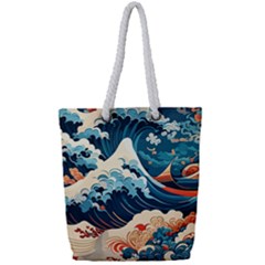 Wave Pattern Full Print Rope Handle Tote (small) by Valentinaart