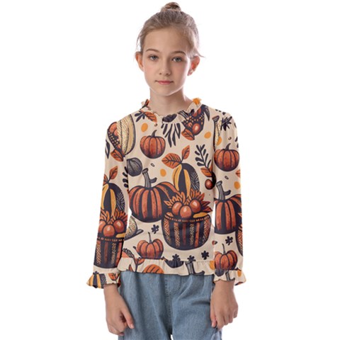 Thanksgiving Pattern Kids  Frill Detail T-shirt by Valentinaart