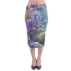 Abstract Blossoms  Velvet Midi Pencil Skirt by Internationalstore