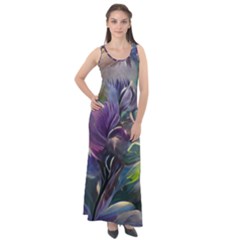 Abstract Blossoms  Sleeveless Velour Maxi Dress by Internationalstore
