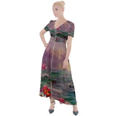 Abstract Flowers  Button Up Short Sleeve Maxi Dress by Internationalstore