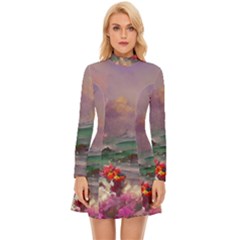 Abstract Flowers  Long Sleeve Velour Longline Dress by Internationalstore