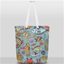 Cartoon Underwater Seamless Pattern With Crab Fish Seahorse Coral Marine Elements Full Print Rope Handle Tote (Small) View2