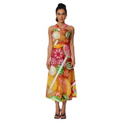 Aesthetic Candy Art Sleeveless Cross Front Cocktail Midi Chiffon Dress by Internationalstore