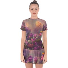 Floral Blossoms  Drop Hem Mini Chiffon Dress by Internationalstore