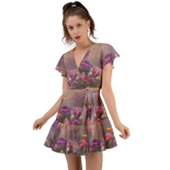 Floral Blossoms  Flutter Sleeve Wrap Dress by Internationalstore