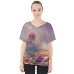 Floral Blossoms  V-neck Dolman Drape Top by Internationalstore