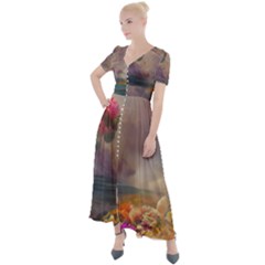 Floral Blossoms  Button Up Short Sleeve Maxi Dress by Internationalstore