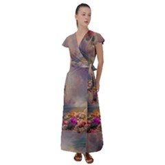 Floral Blossoms  Flutter Sleeve Maxi Dress by Internationalstore