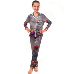 Floral Blossoms  Kids  Satin Long Sleeve Pajamas Set by Internationalstore