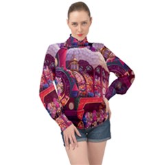 Fantasy  High Neck Long Sleeve Chiffon Top by Internationalstore