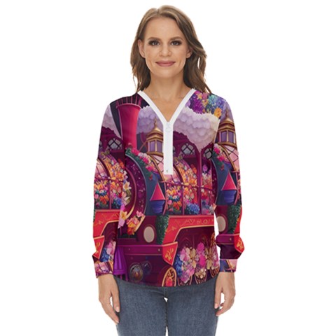 Fantasy  Zip Up Long Sleeve Blouse by Internationalstore