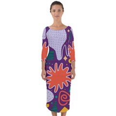 Colorful Shapes On A Purple Background Quarter Sleeve Midi Bodycon Dress by LalyLauraFLM