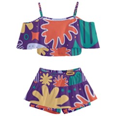 Colorful Shapes On A Purple Background Kids  Off Shoulder Skirt Bikini by LalyLauraFLM