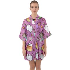 Pusheen Cat Half Sleeve Satin Kimono  by Pakjumat