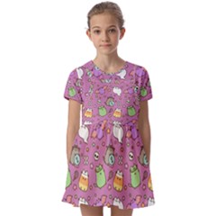 Pusheen Cat Kids  Short Sleeve Pinafore Style Dress by Pakjumat