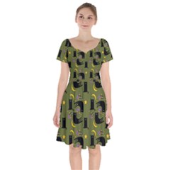 Cat Cartoon Cats Animal Pattern Short Sleeve Bardot Dress by Pakjumat