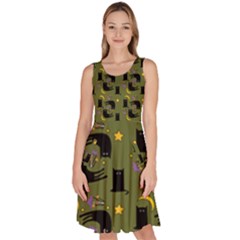 Cat Cartoon Cats Animal Pattern Knee Length Skater Dress With Pockets by Pakjumat