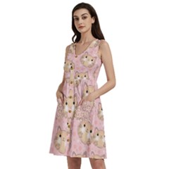 Cat Pattern Pink Cartoon Sleeveless Dress With Pocket by Pakjumat