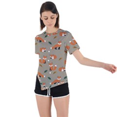 Fox Pattern Texture Asymmetrical Short Sleeve Sports T-shirt by Pakjumat