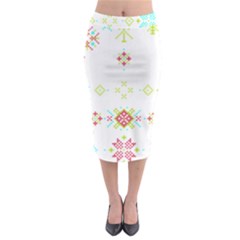 Christmas Cross Stitch Pattern Effect Holidays Symmetry Midi Pencil Skirt by Sarkoni