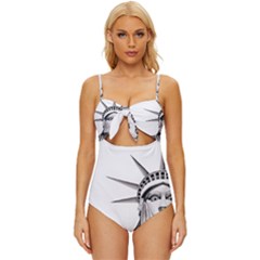 Funny Statue Of Liberty Parody Knot Front One-piece Swimsuit by Sarkoni