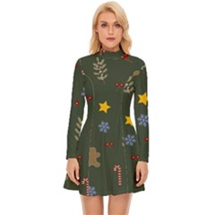 Christmas Party Pattern Design Long Sleeve Velour Longline Dress by uniart180623