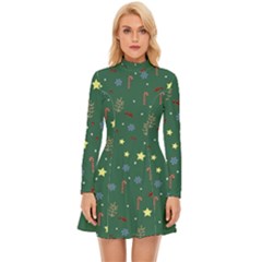 Twigs Christmas Party Pattern Long Sleeve Velour Longline Dress by uniart180623