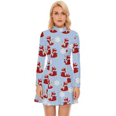 Christmas Background Pattern Long Sleeve Velour Longline Dress by uniart180623