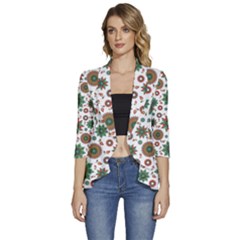 Pattern Abstract Seamless Women s 3/4 Sleeve Ruffle Edge Open Front Jacket by uniart180623