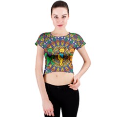 Grateful Dead Pattern Crew Neck Crop Top by Sarkoni