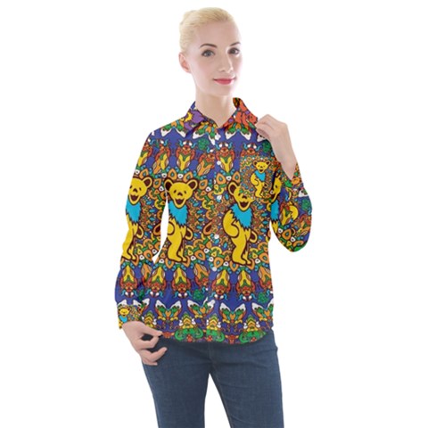 Grateful Dead Pattern Women s Long Sleeve Pocket Shirt by Sarkoni