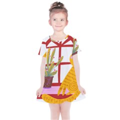 Cat Pet Ginger Art Animal Cartoon Kids  Simple Cotton Dress by uniart180623