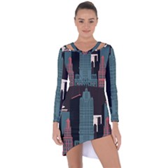 New York City Nyc Skyline Cityscape Asymmetric Cut-out Shift Dress by uniart180623