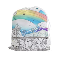 Rainbow Fun Cute Minimal Doodle Drawing Drawstring Pouch (2xl) by uniart180623