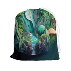 Waterfall Jungle Nature Paper Craft Trees Tropical Drawstring Pouch (2xl) by uniart180623