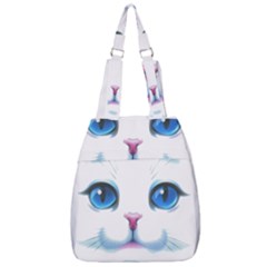 Cute White Cat Blue Eyes Face Center Zip Backpack by Ket1n9