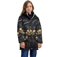 Art Fiction Black Skeletons Skull Smoke Kids  Hooded Longline Puffer Jacket by Ket1n9