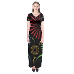 Fireworks With Star Vector Short Sleeve Maxi Dress by Ket1n9