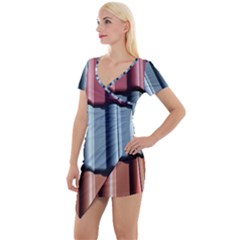 Shingle-roof-shingles-roofing-tile Short Sleeve Asymmetric Mini Dress by Ket1n9