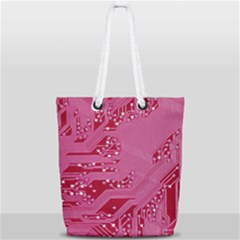 Pink Circuit Pattern Full Print Rope Handle Tote (small) by Ket1n9