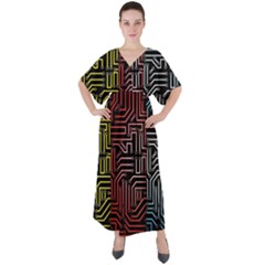 Circuit Board Seamless Patterns Set V-neck Boho Style Maxi Dress by Ket1n9