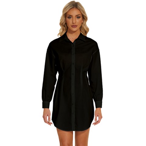 Black Womens Long Sleeve Shirt Dress by Ket1n9